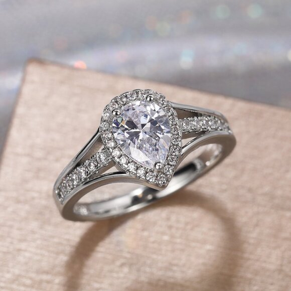 🌸Elegant Three Layer Water Drop Zircon Romantic Pear Ring for Women,MARR9026 - Picture 1 of 6